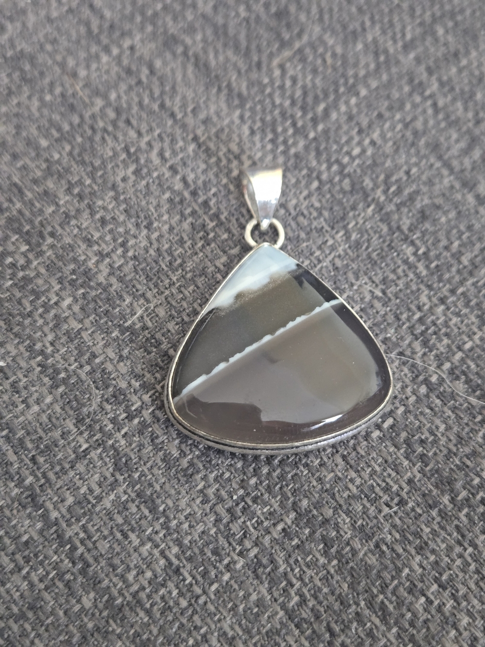 Handcrafted Black Brown and Gray Agate Pendant Necklace .925